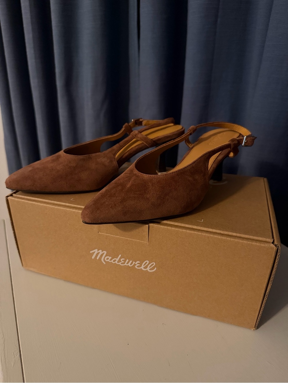 Madewell Brown Suede Pointed Slingback Heels
